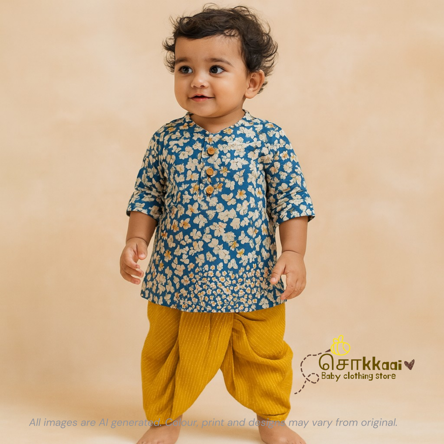 Blue wild bloom soft mul cotton kurta & Dhoti set(6m-5yrs) - Sokkaai
