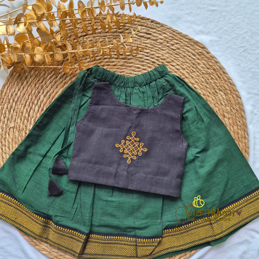 Mangalgiri Cotton Skirt and top Girls - Royal Green and Black (6m-5years) - Sokkaai