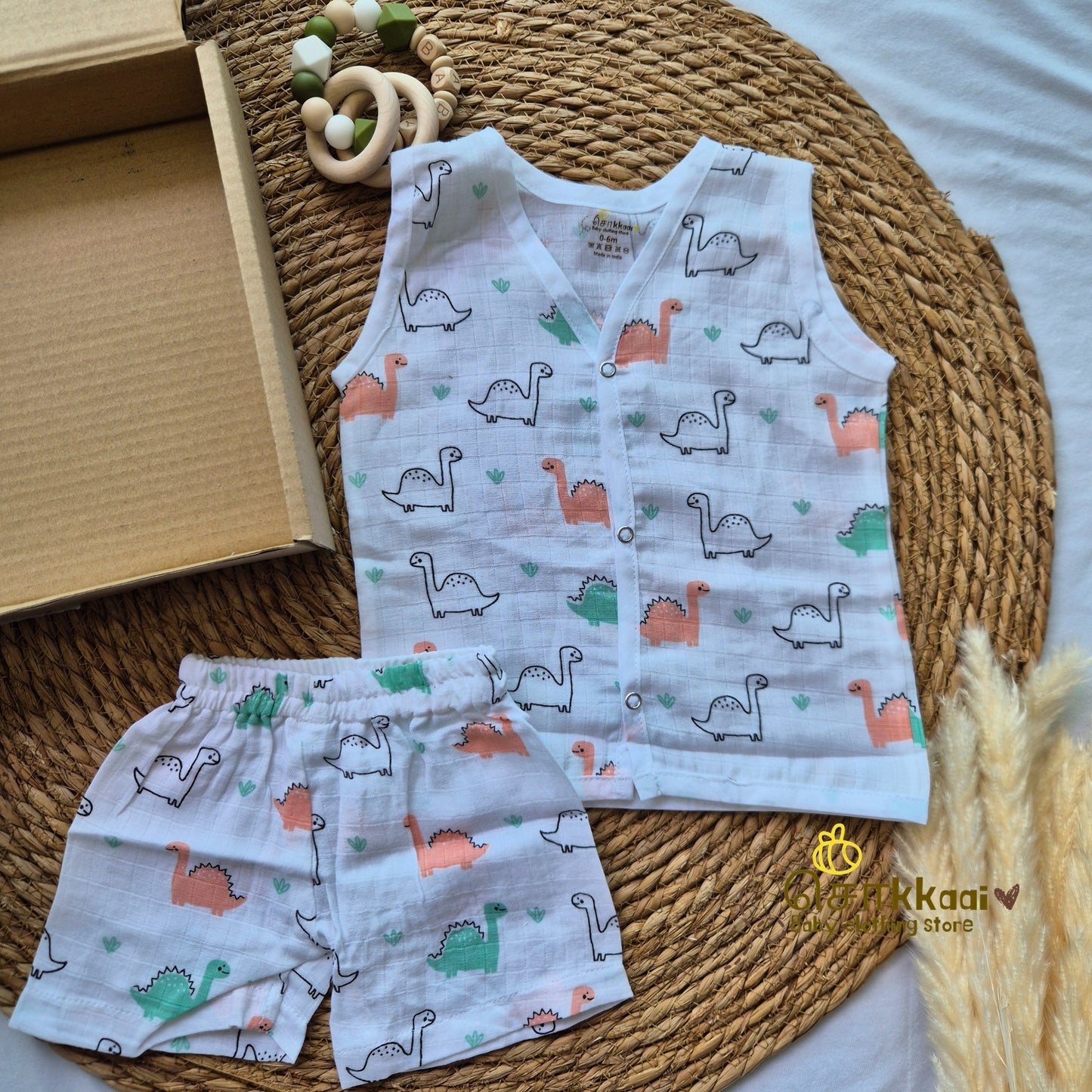 Sokkaai Soft Muslin Cotton - Dino Trail (0 to 12m) - Sokkaai