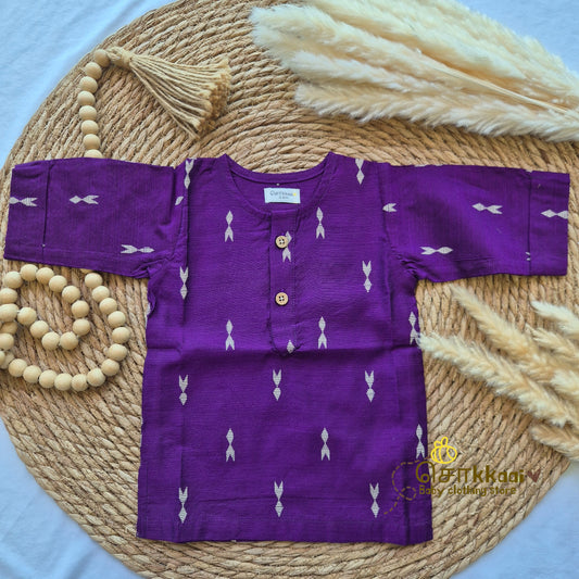 Plum Purple Raw Silk Elbow Sleeve Kurta - (0-3years) Sokkaai
