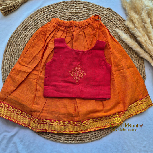 Mangalgiri Cotton Skirt and top Girls - Red & orange (6m-5years) - Sokkaai