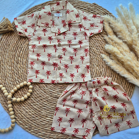 Palm Tree Hand Block Cotton Coord Set (0-10years) - Sokkaai