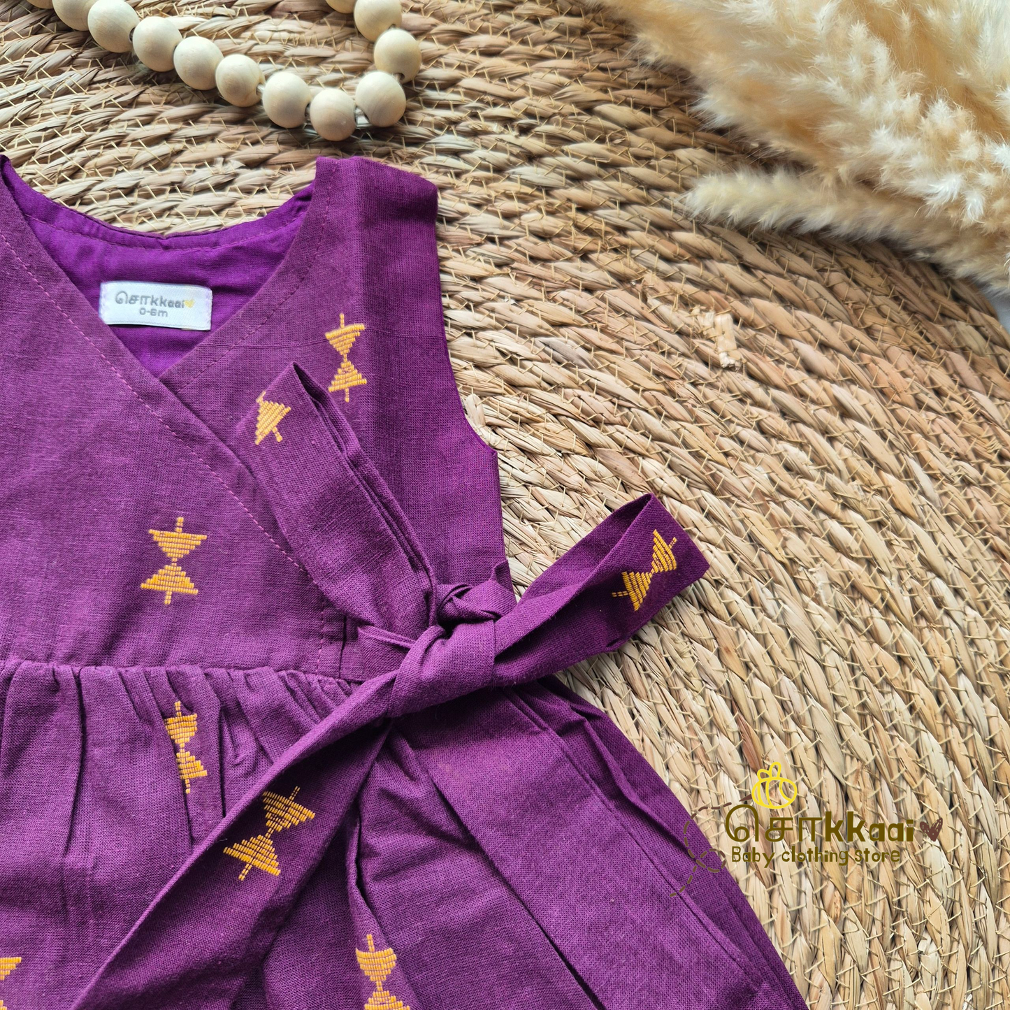 Royal Grape & Mustard Overlap Flared Girl Frock - (0-3years)
