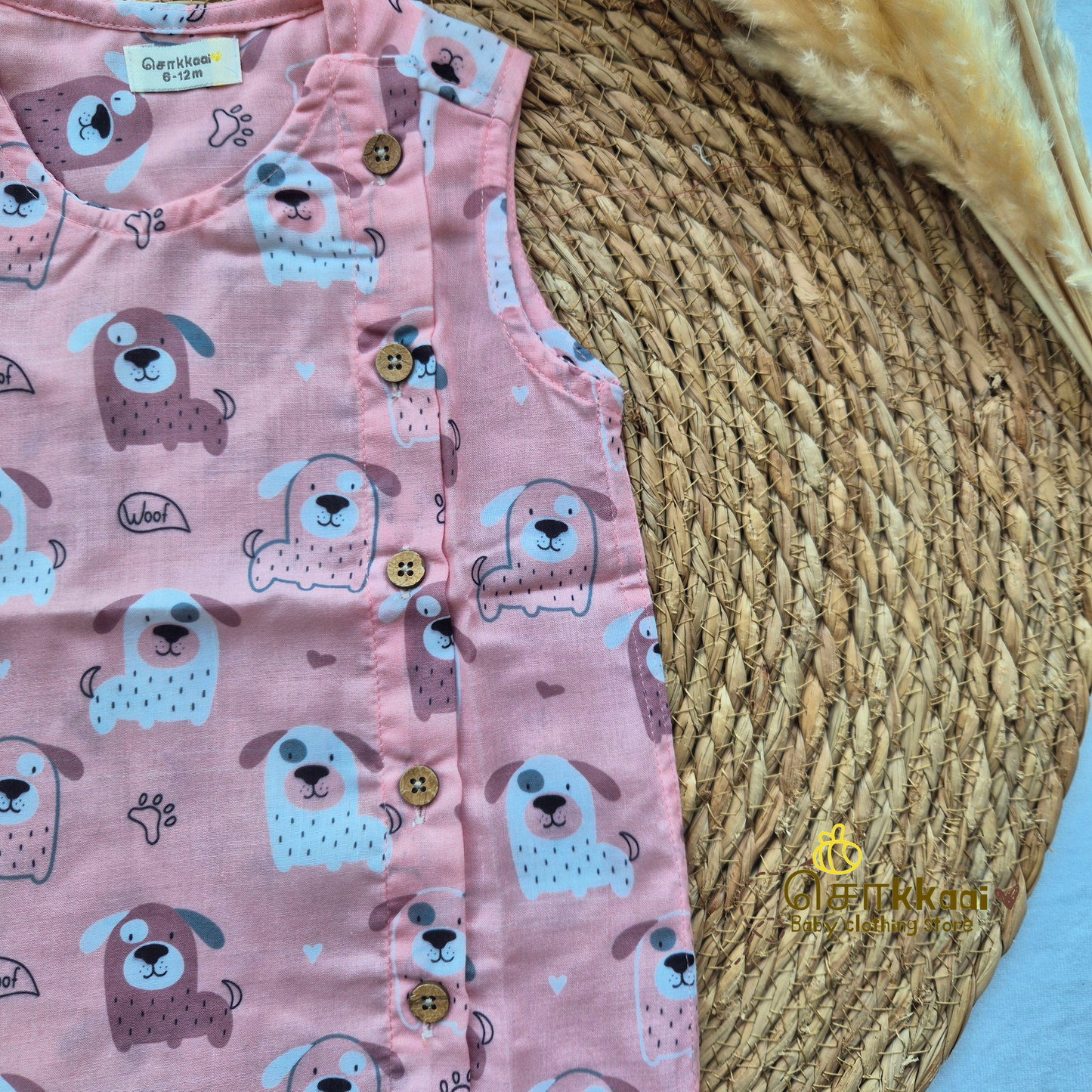 Pink dog mix cotton Side Button Jablas (0-3years)
