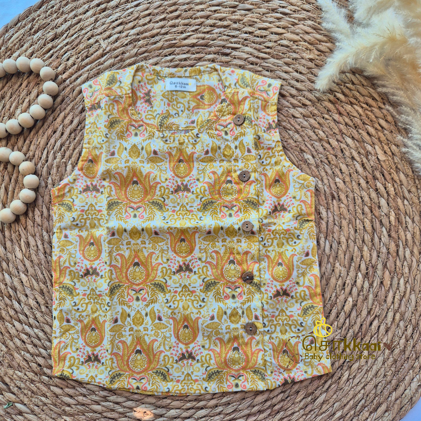 Gold floral cotton Side Button Jablas (0-3years)