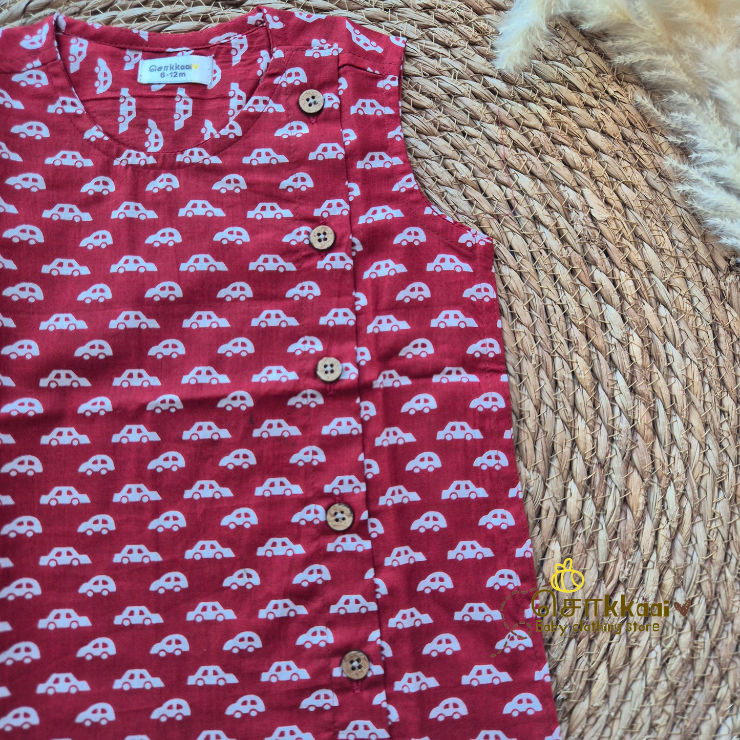 Red car cotton Side Button Jablas (0-3years)