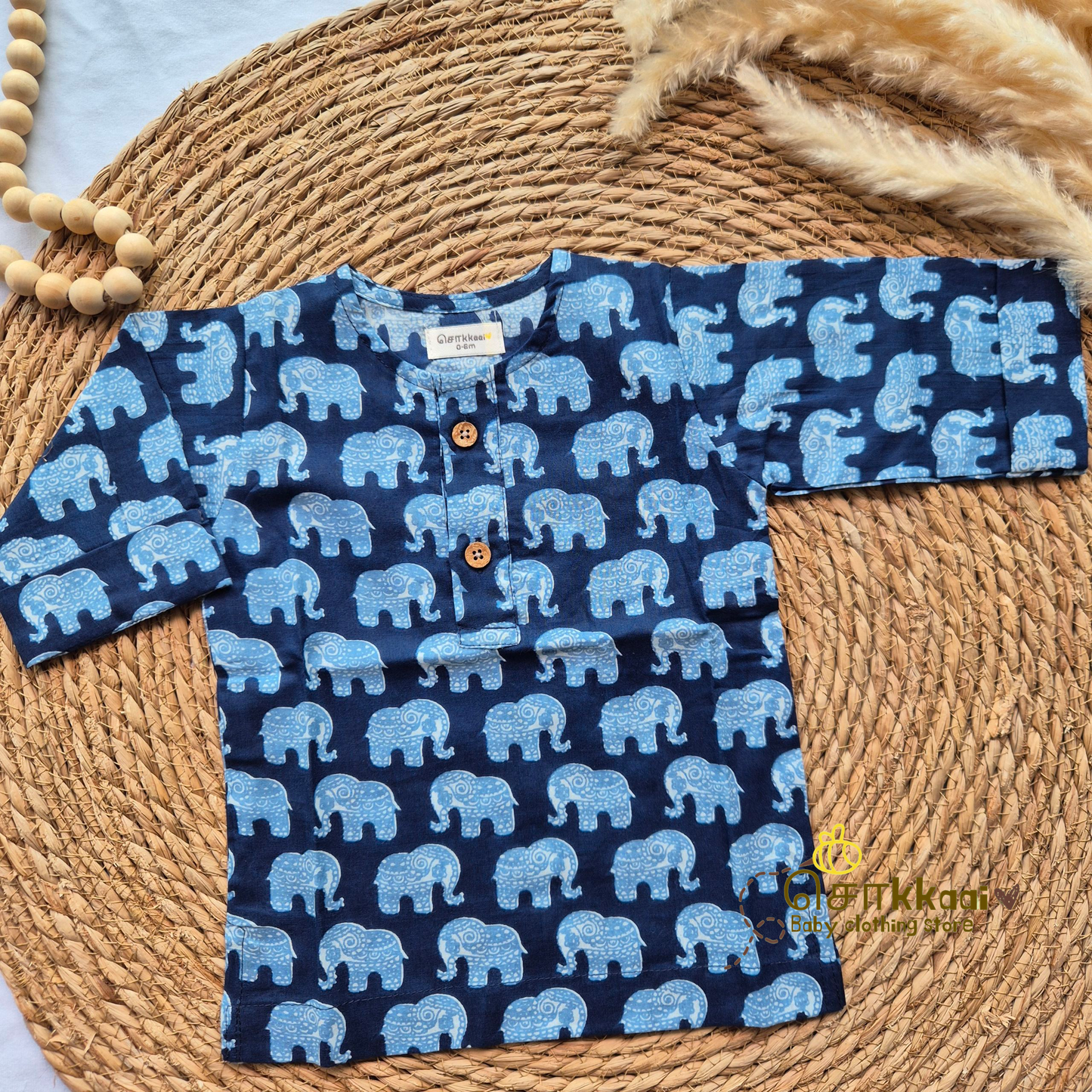 Blue elephant Mid length kurta with elbow sleeve (0 to 6years)