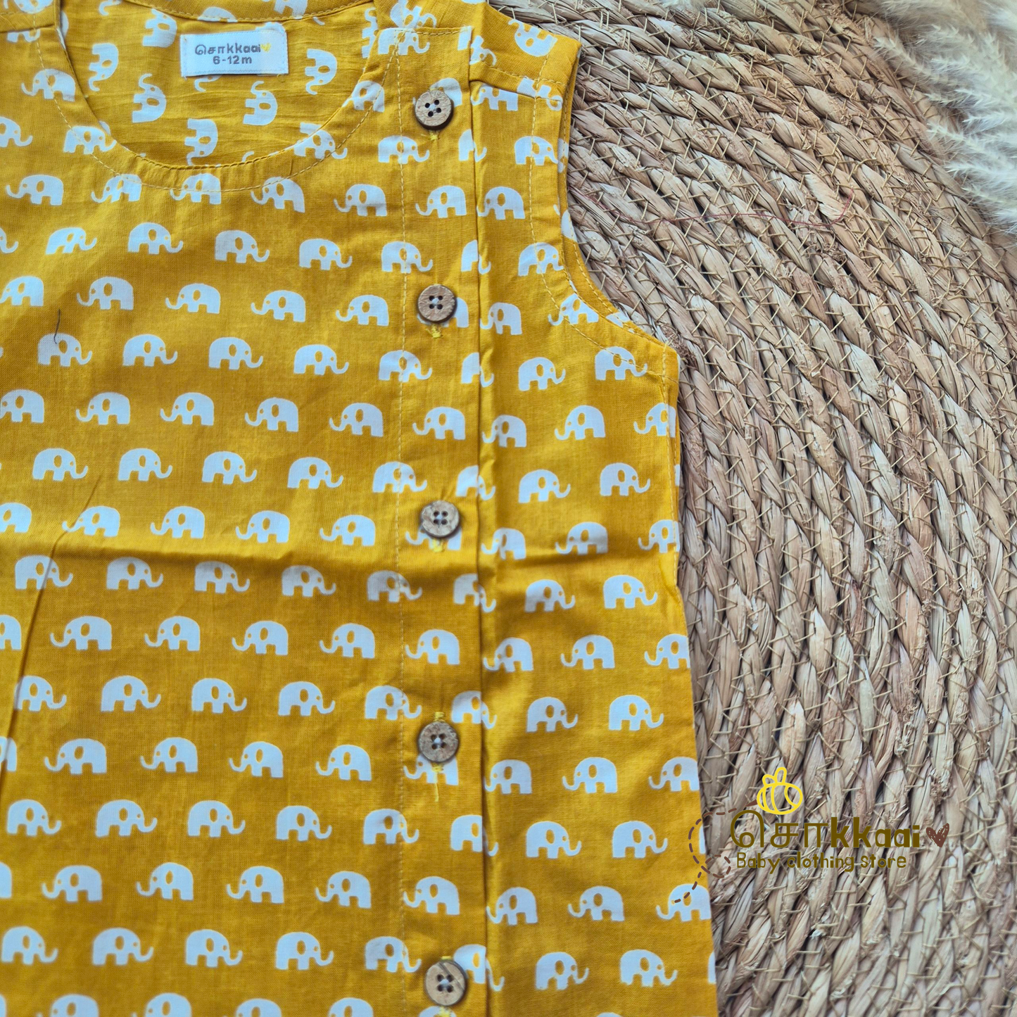 Yellow small elephant cotton Side Button Jablas (0-3years)