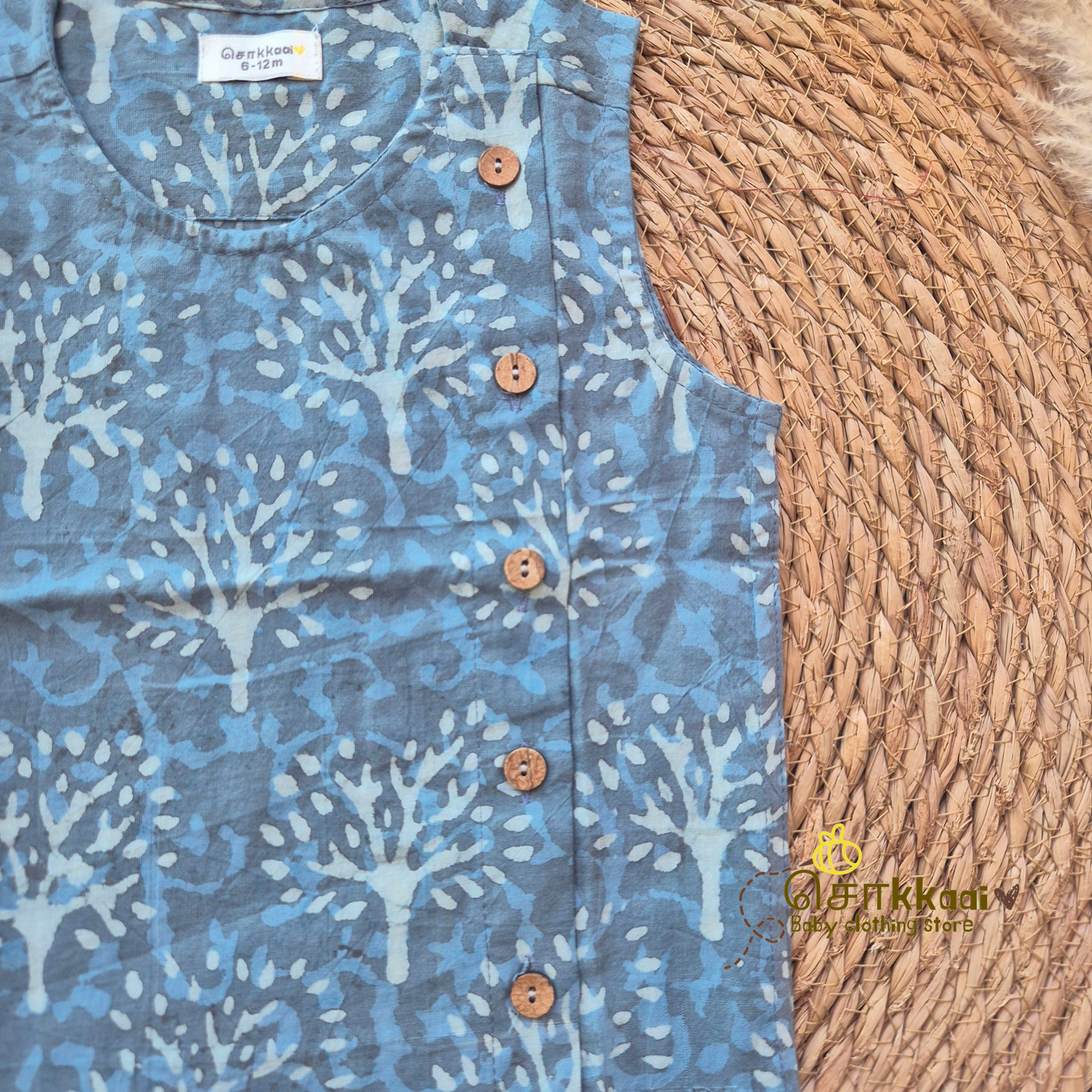 Grey tree printed cotton Side Button Jablas (0-12months)