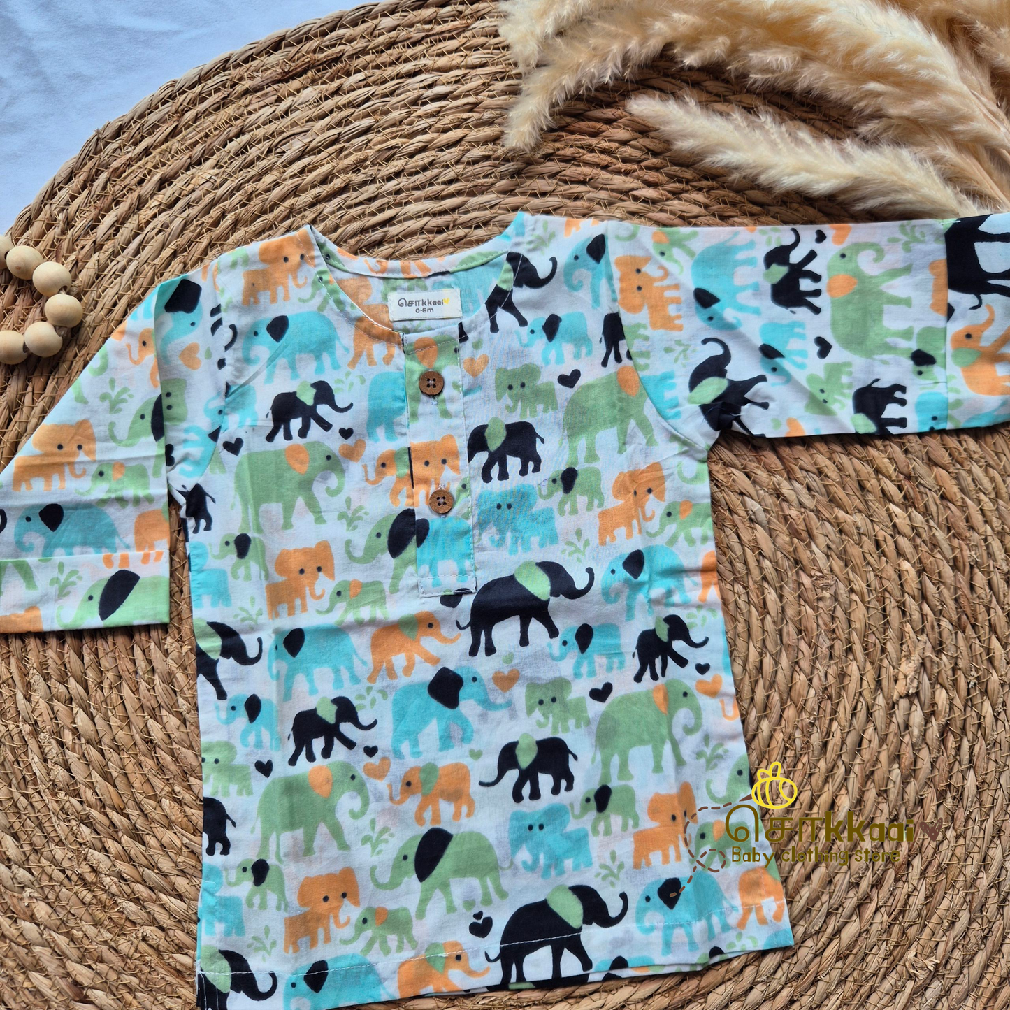 Mixed elephant Mid length kurta with elbow sleeve (0 to 6years)
