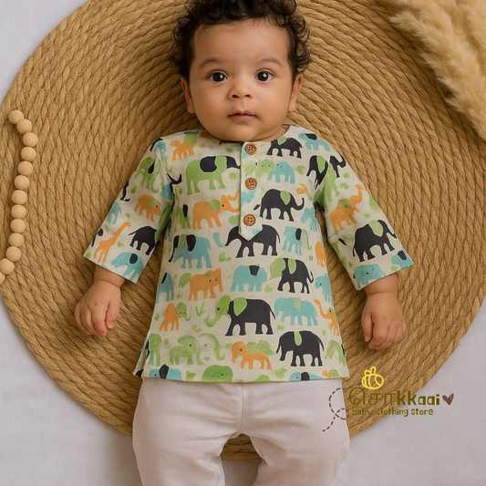 Mixed elephant Mid length kurta with elbow sleeve (0 to 6years)