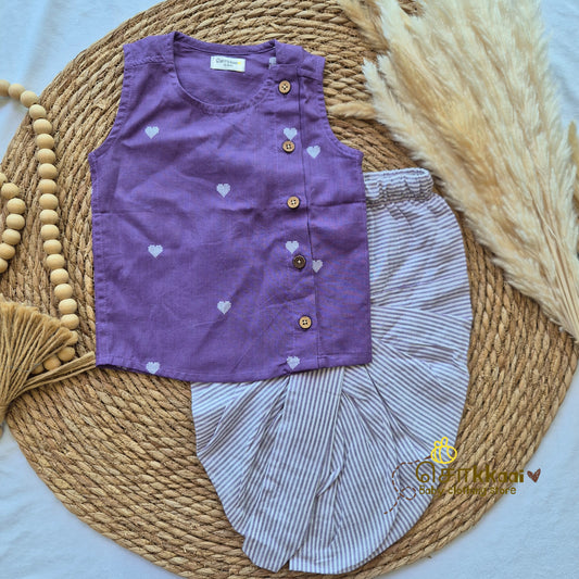 Purple heart cotton kids dhoti set (0-5yrs) - Sokkaai