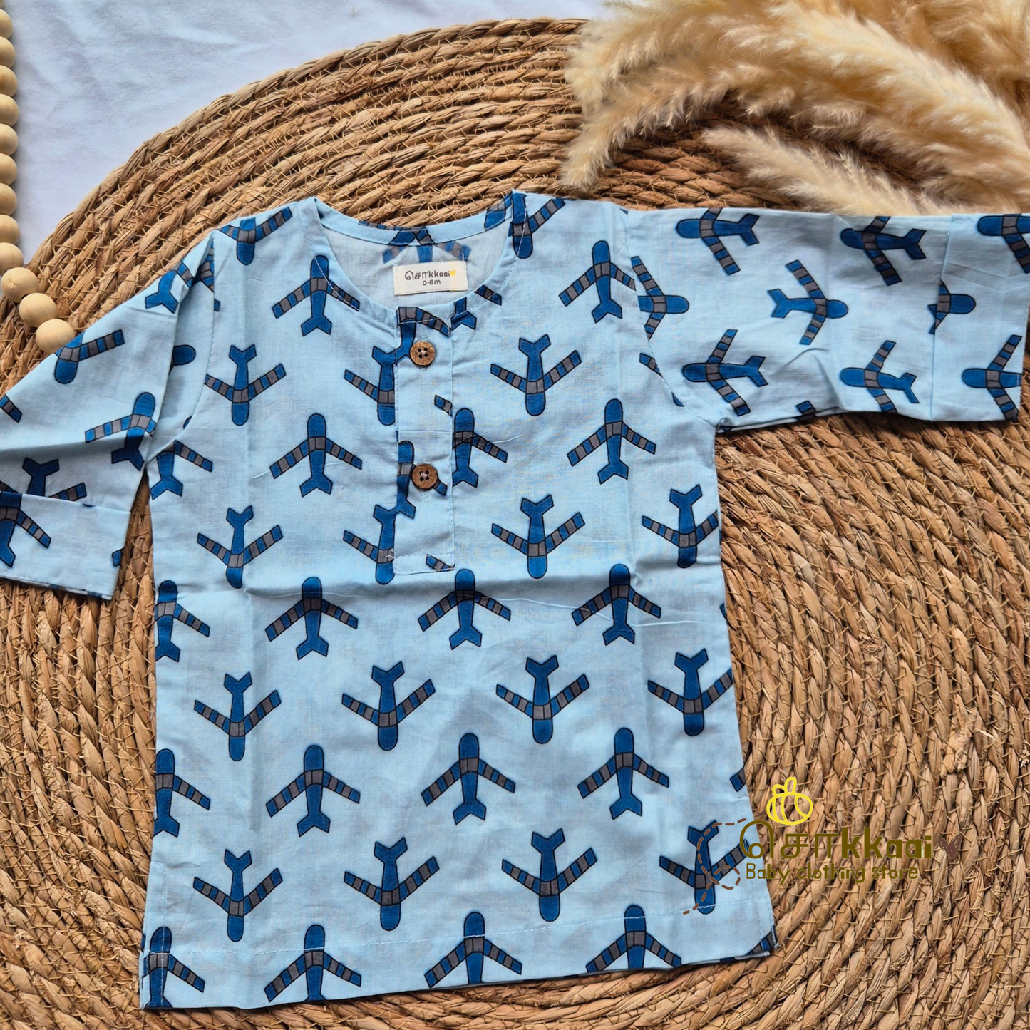 Blue Aeroplane Mid length kurta with elbow sleeve (0 to 6years)