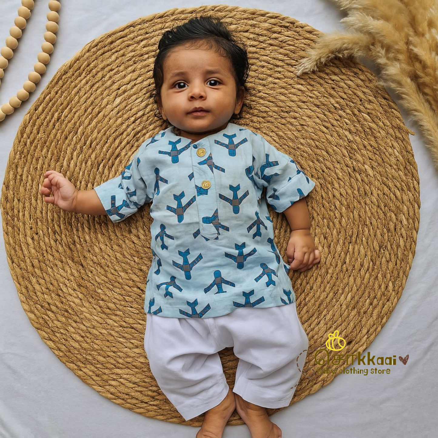 Blue Aeroplane Mid length kurta with elbow sleeve (0 to 6years)