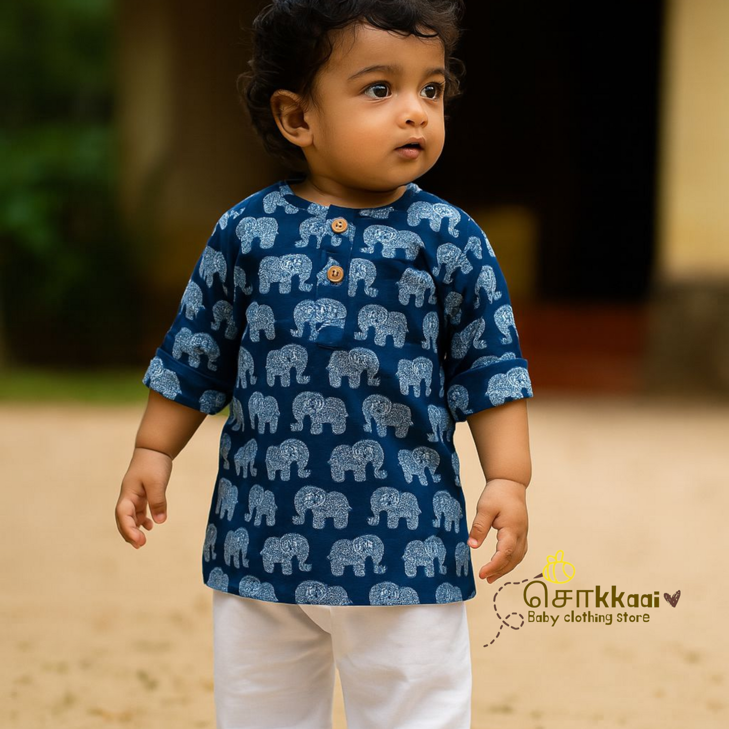 Blue elephant Mid length kurta with elbow sleeve (0 to 6years)