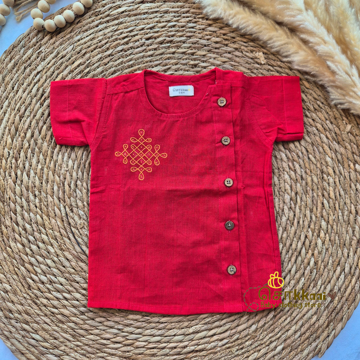 Mangalgiri Cotton Dhoti set - Red & orange (0-3years)