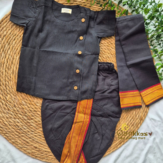 Ayyappan Set - Black Mangalgiri Cotton Dhoti set (0-5years)