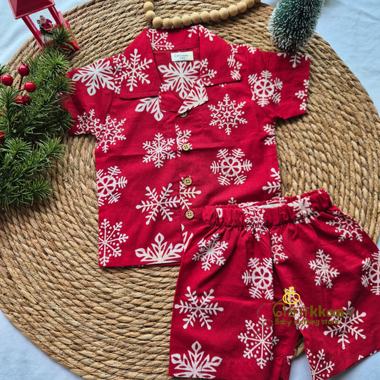 Red snowflakes Christmas vibe coord set (0-10years) - Sokkaai