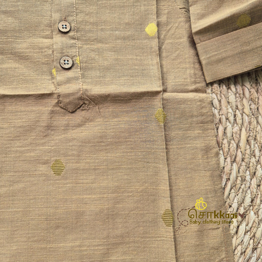 Golden sand raw silk elbow sleeve kurta - (0-5years) Sokkaai