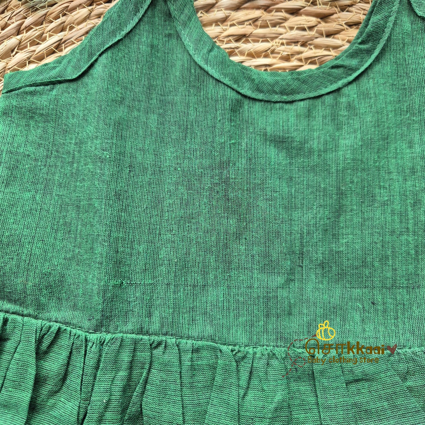 Green Temple Weave tassel tie single layer frock (0-3yrs) - Sokkaai