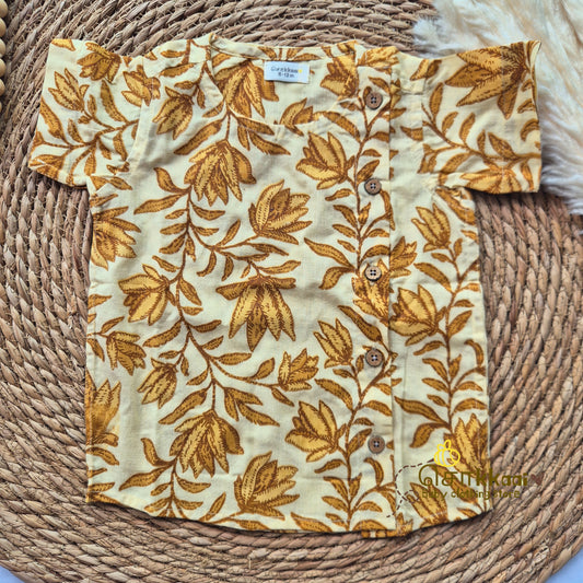 Mustard floral Short Sleeve Kurta/ Jippa (0-3years) - Sokkaai