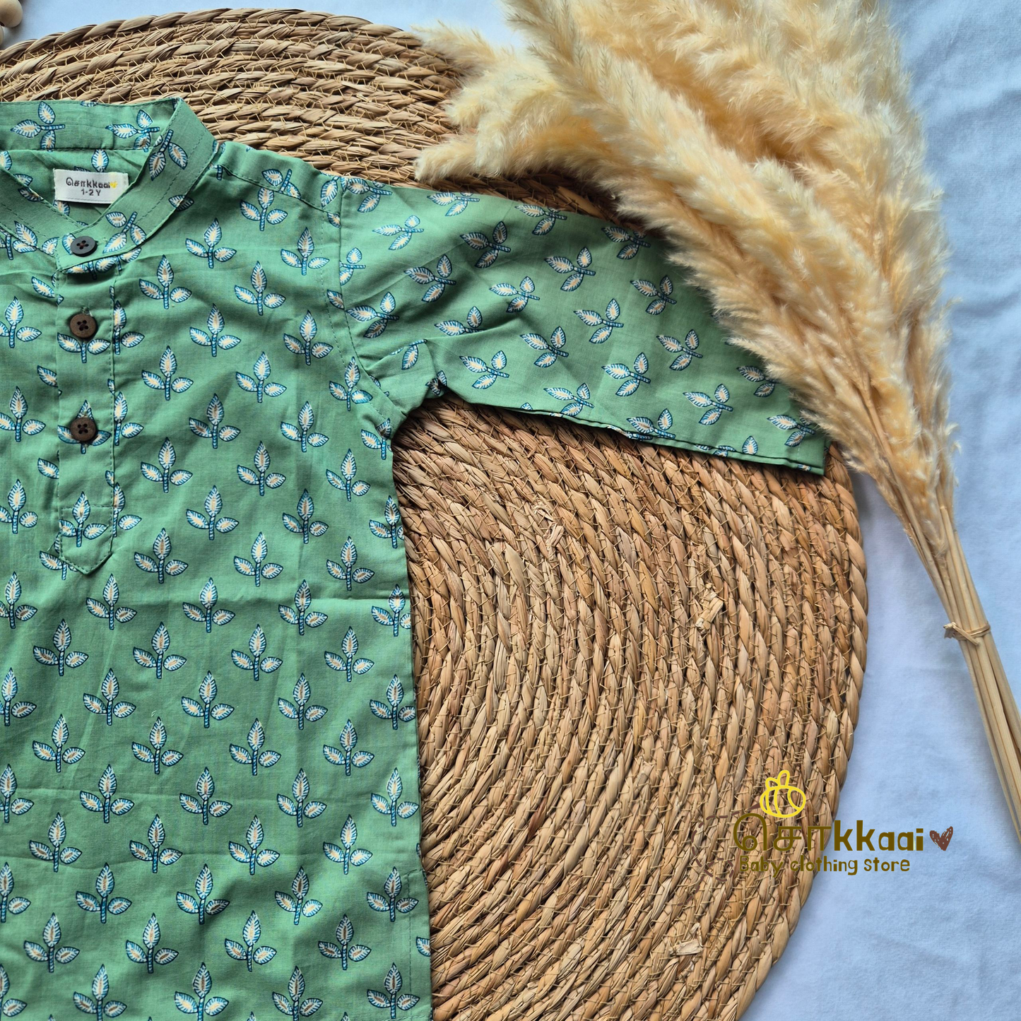 Mint Green floral Kids kurta with veshti (1 to 4years)