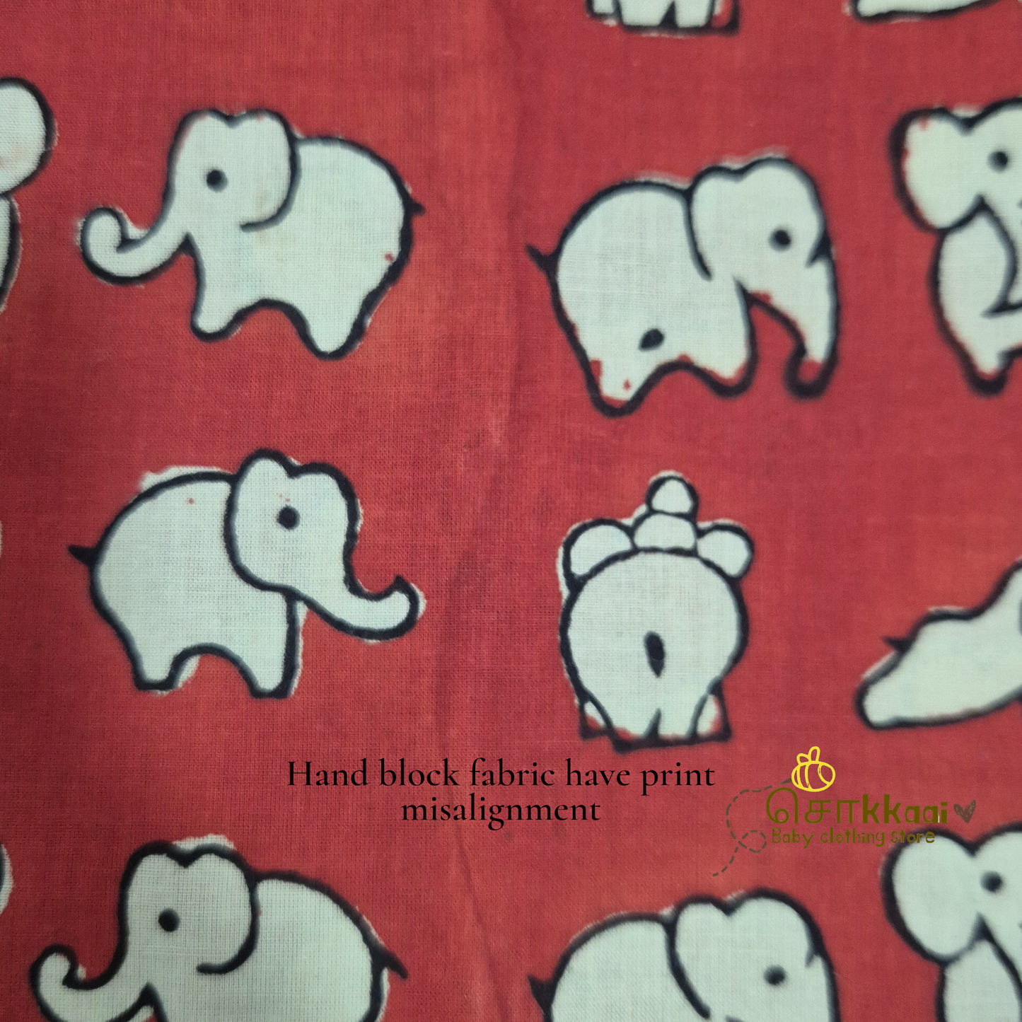 Red hand block elephant cotton Kids Shirt (6m to 5years) - Sokkaai