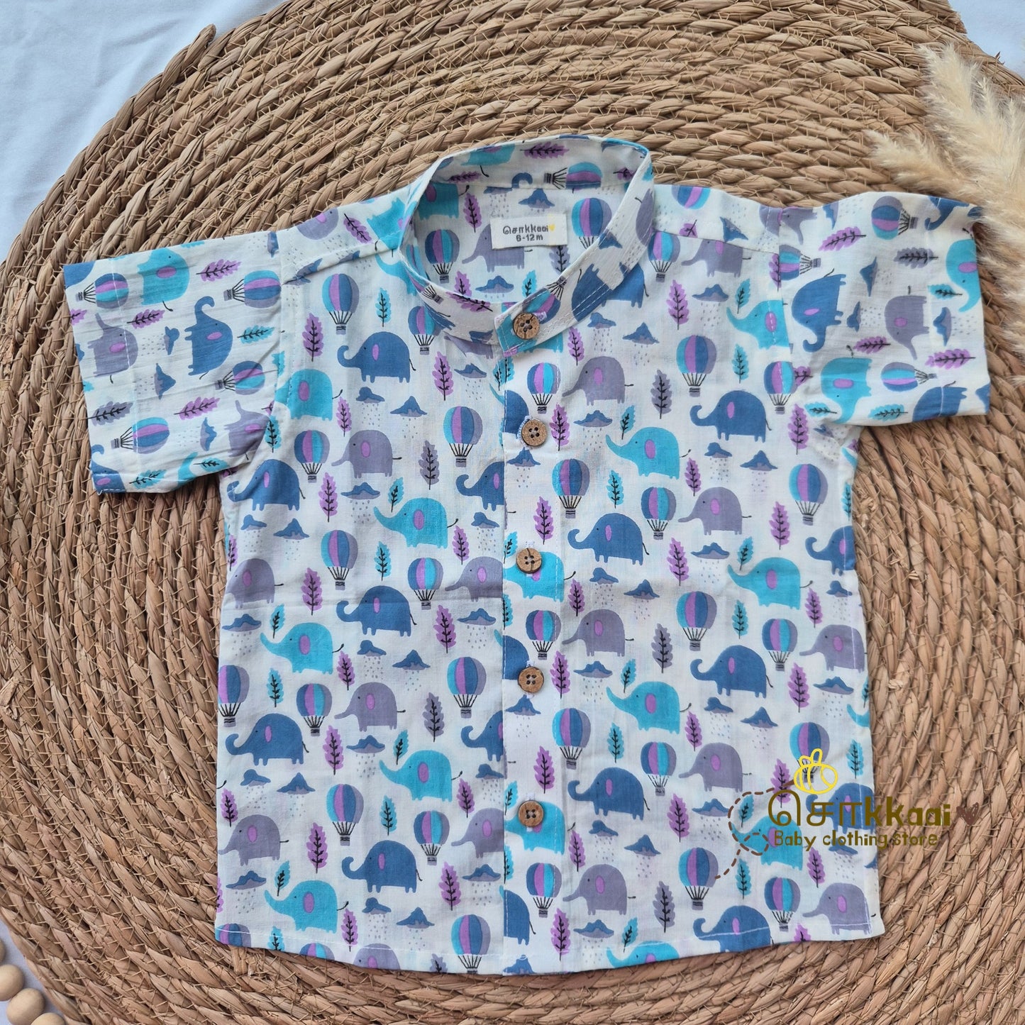 Elephant carnival cambric cotton Kids Shirt (0 to 5years) - Sokkaai