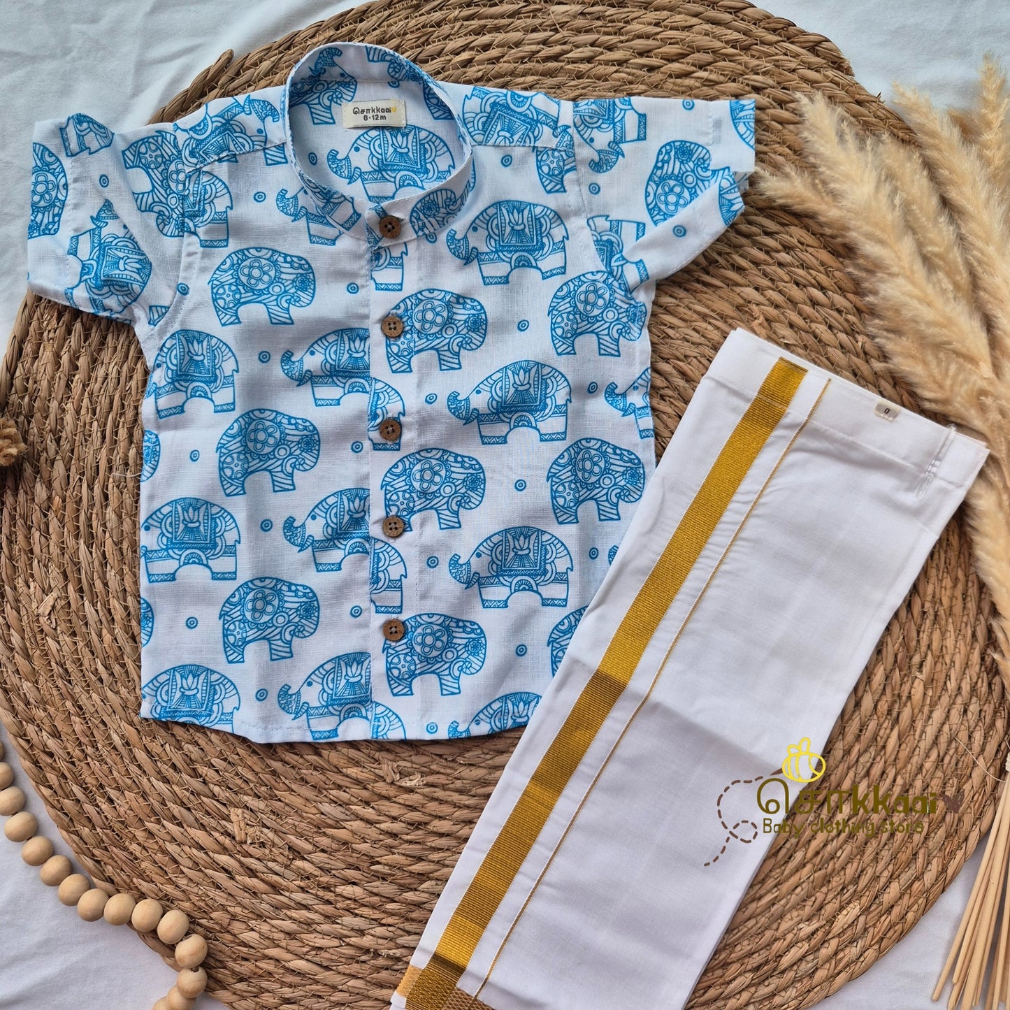 Blue big elephant mix cotton Kids Shirt (0 to 5years) - Sokkaai
