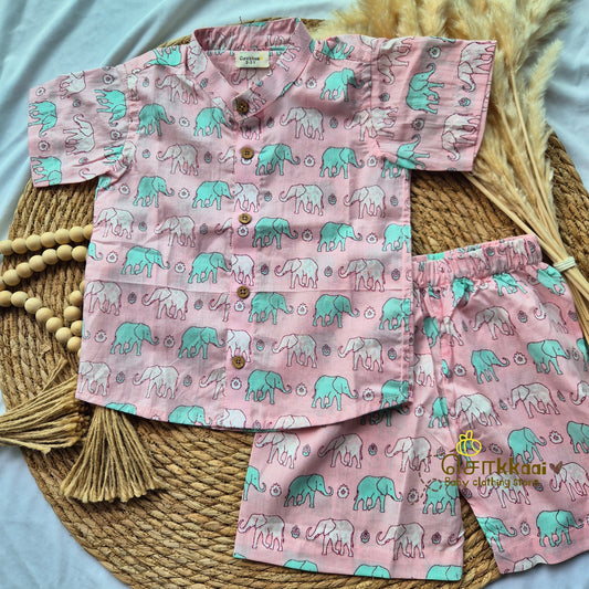 Pink elephant cotton Coord Set - Boy (2-5years) - Sokkaai