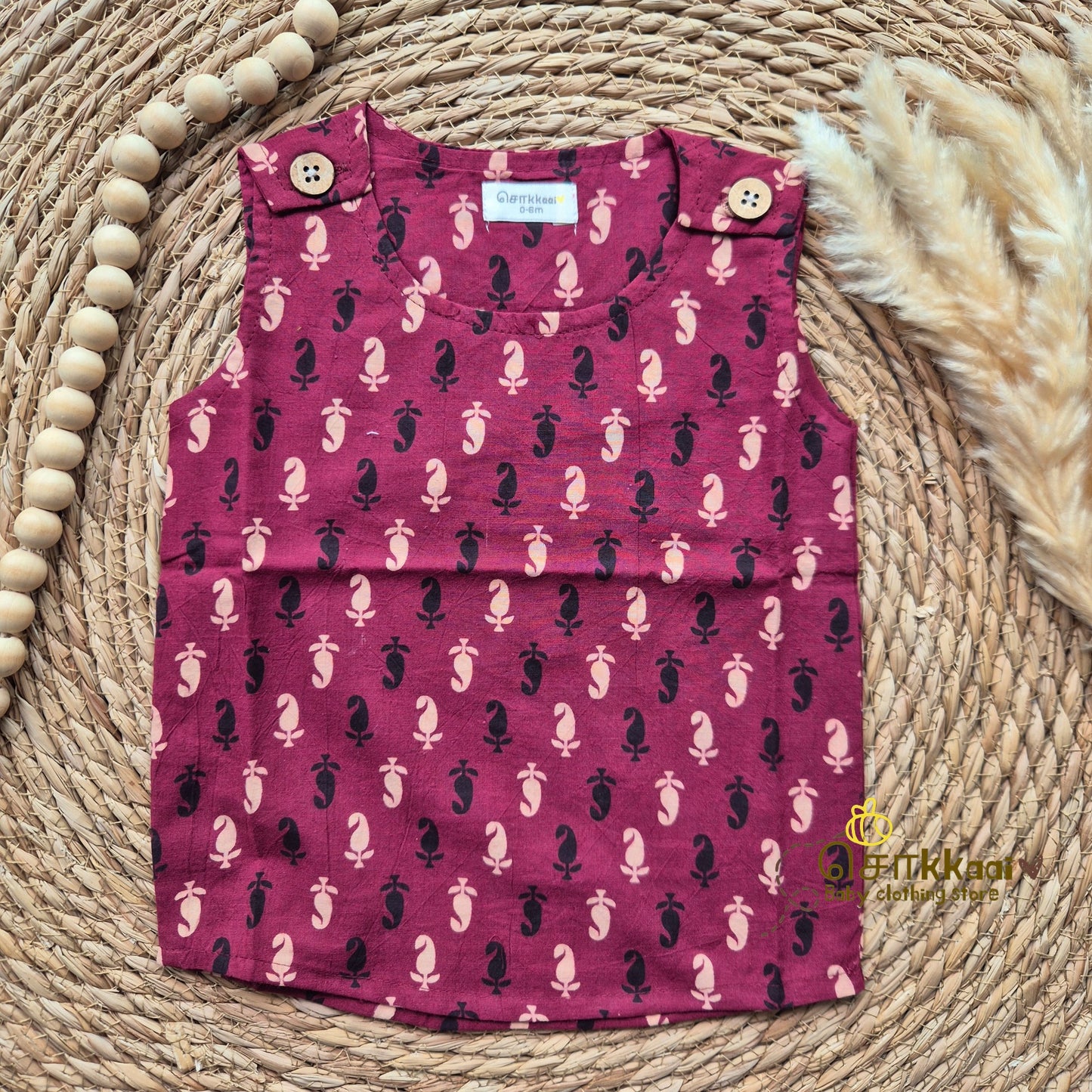 Kids cotton shoulder button tops (0 to 3years) - Sokkaai