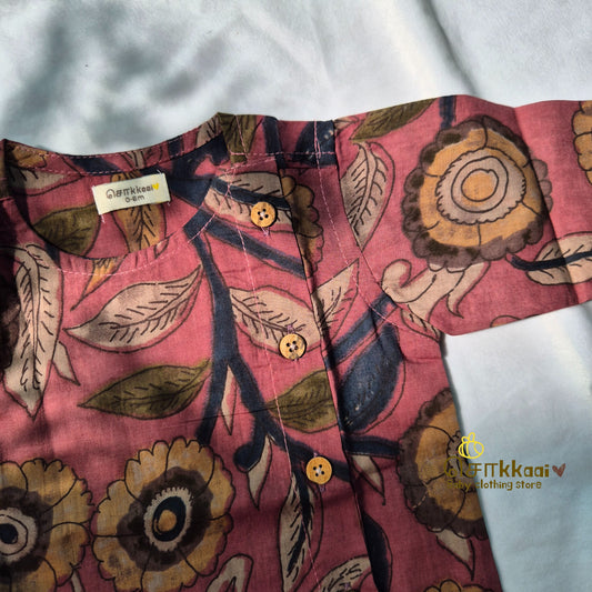 Dusty plum floral & Navy kids cotton dhoti set (0-5yrs) - Sokkaai