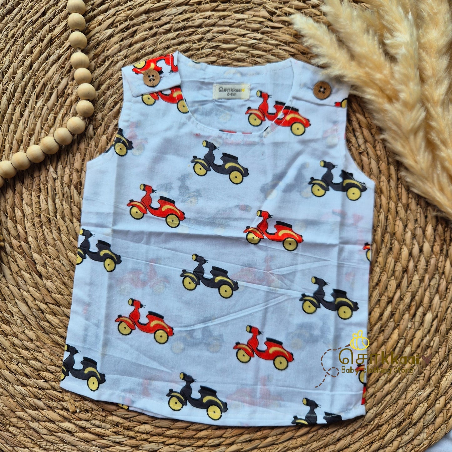 Kids cotton shoulder button tops (0 to 3years) - Sokkaai