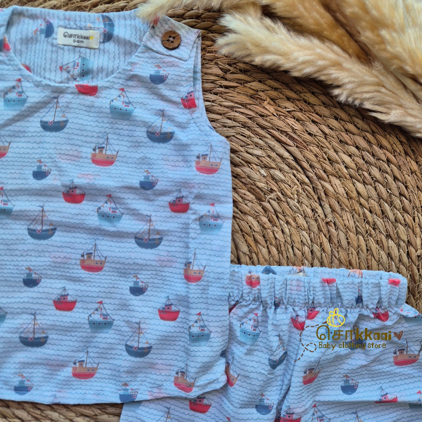 Boat and sail mix cotton coord set (0-3years) - Unisex - Sokkaai