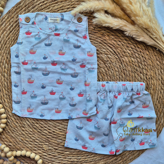 Boat and sail mix cotton coord set (0-3years) - Unisex - Sokkaai