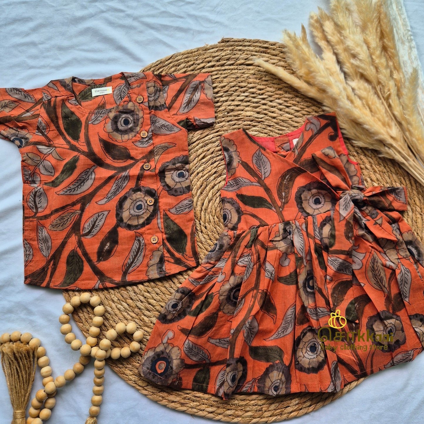 Rustic orange trails side button shirt (0-2years) - Sokkaai