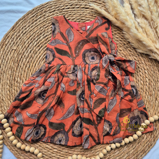 Rustic orange trails Overlap Flared Girl Frock - (0-3years) - Sokkaai