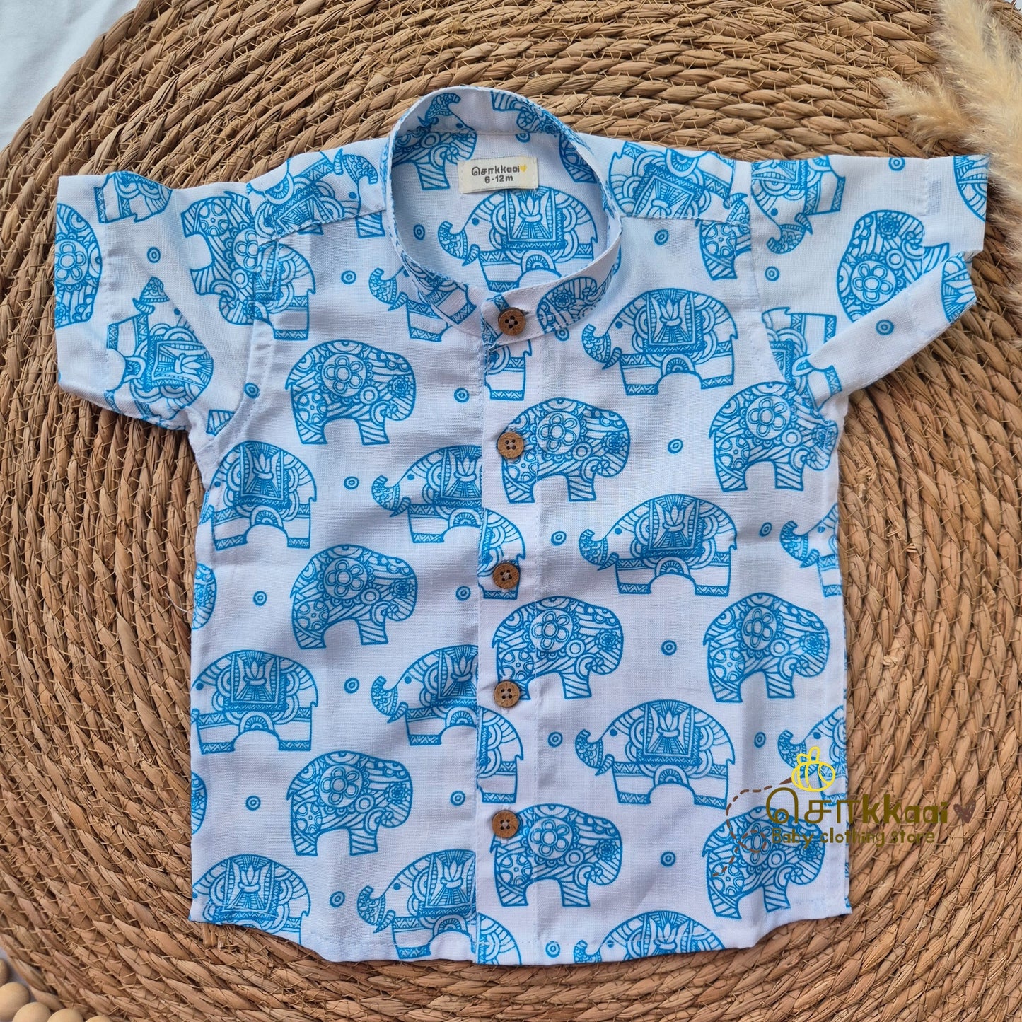 Blue big elephant mix cotton Kids Shirt (0 to 5years) - Sokkaai