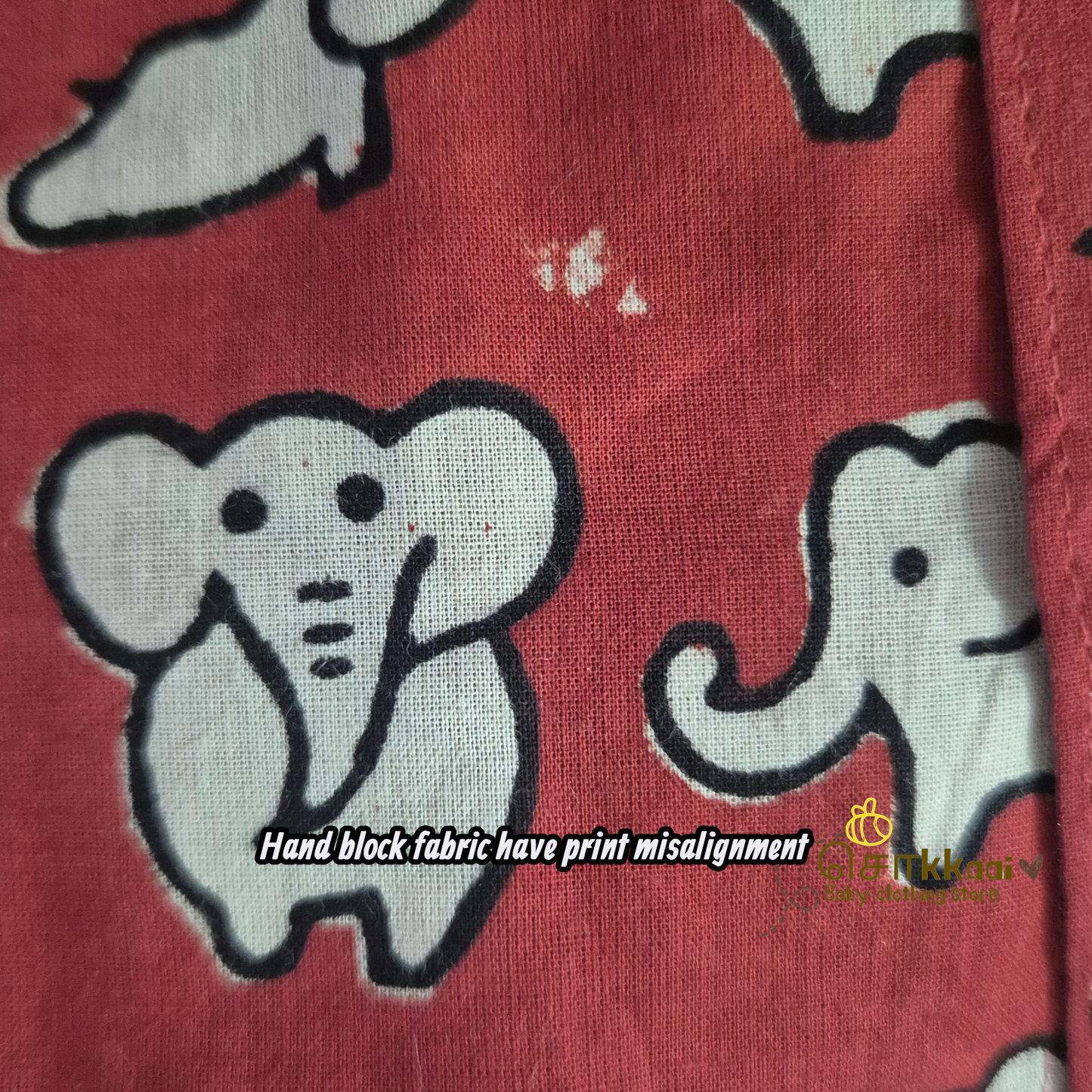 Red hand block elephant cotton Kids Shirt (6m to 5years) - Sokkaai