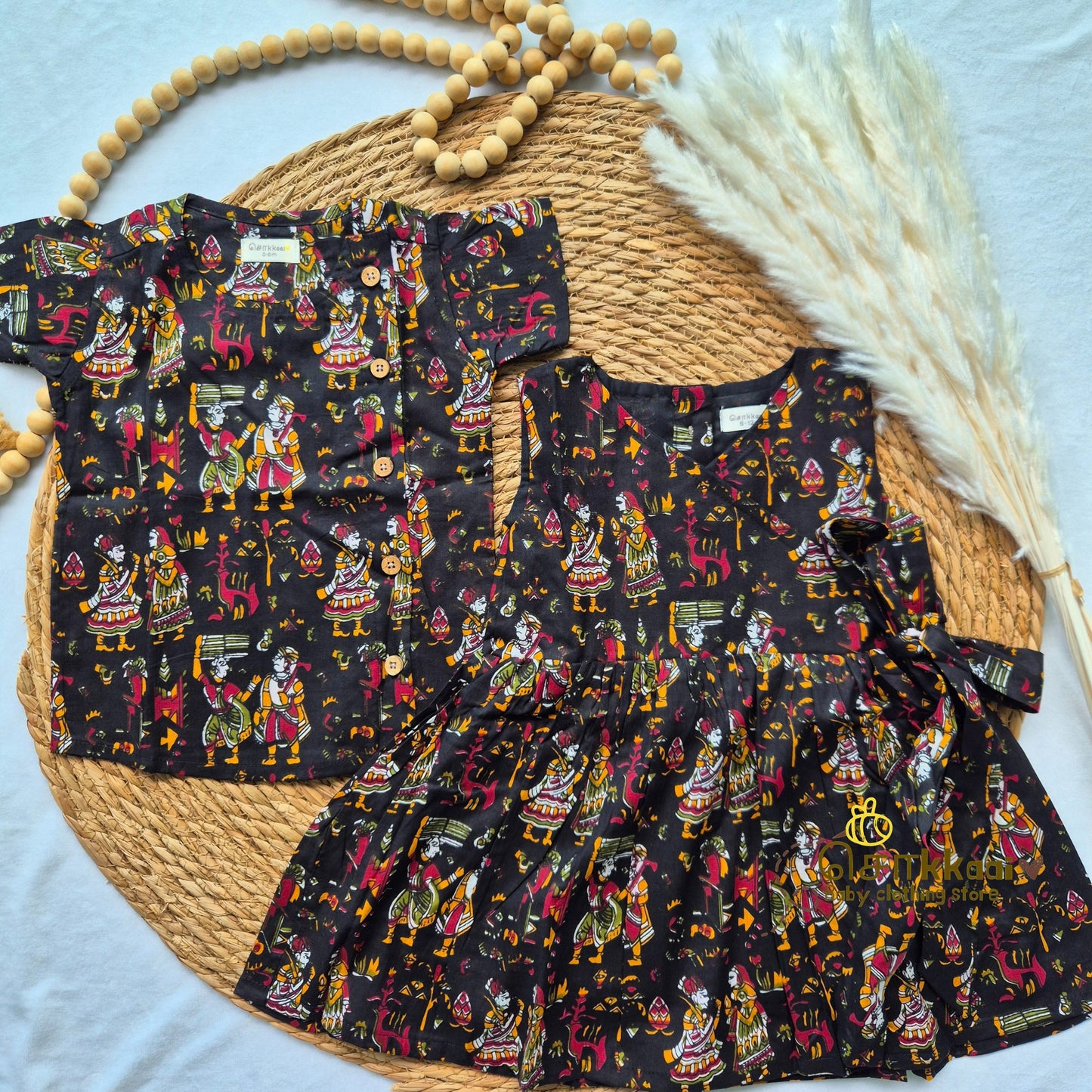 Black kalamkari Kids shirt - 0 to 1 year