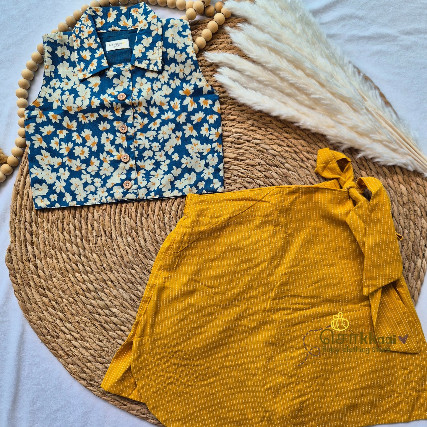 Blue wild bloom cotton skort and top for Girls (2-6years) - Sokkaai