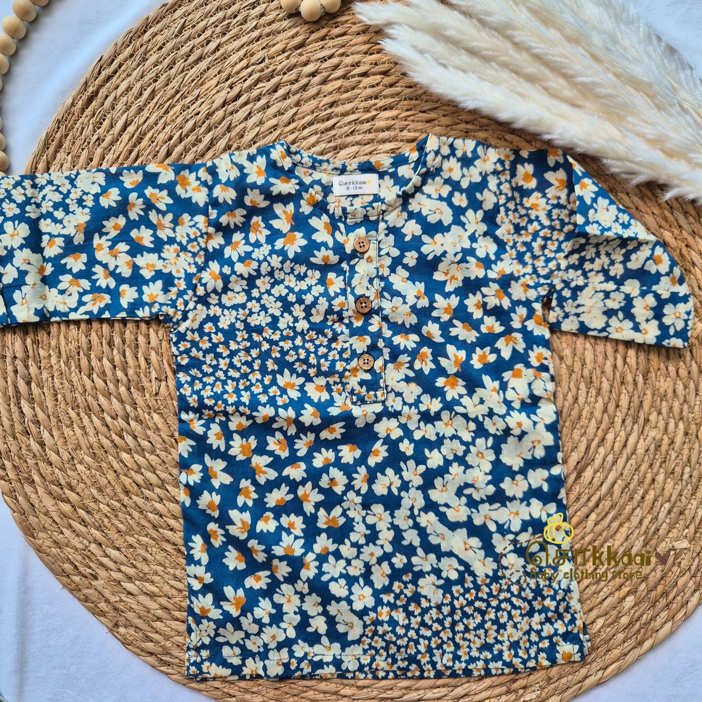 Blue wild bloom soft mul cotton kurta & Dhoti set(6m-5yrs) - Sokkaai