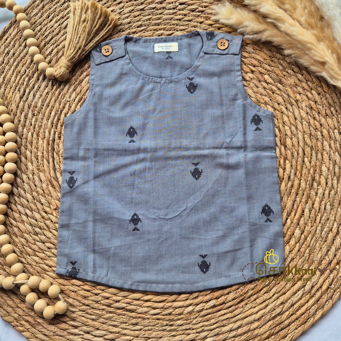 Kids Handloom cotton shoulder button tops (0 to 3years) - Sokkaai