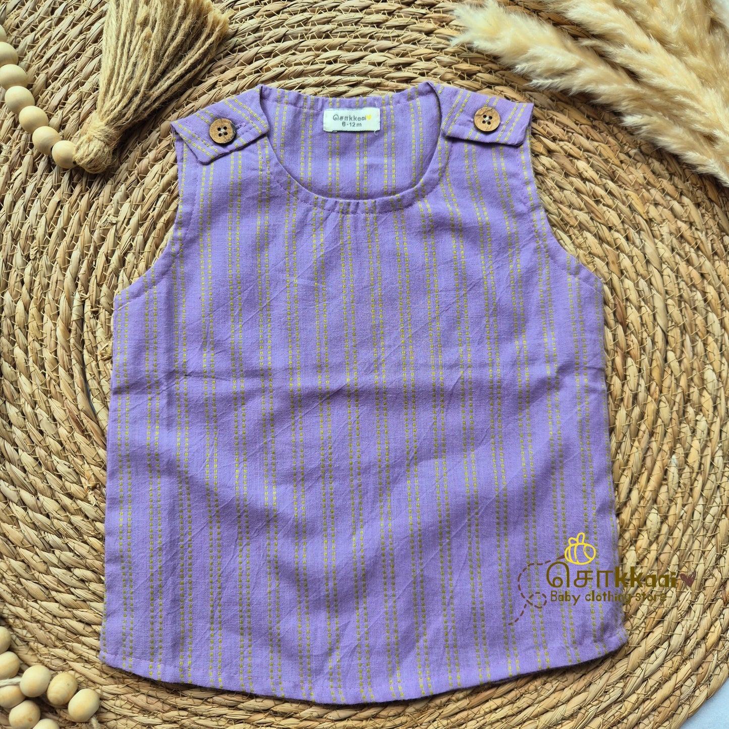 Kids Handloom cotton shoulder button tops (0 to 3years) - Sokkaai