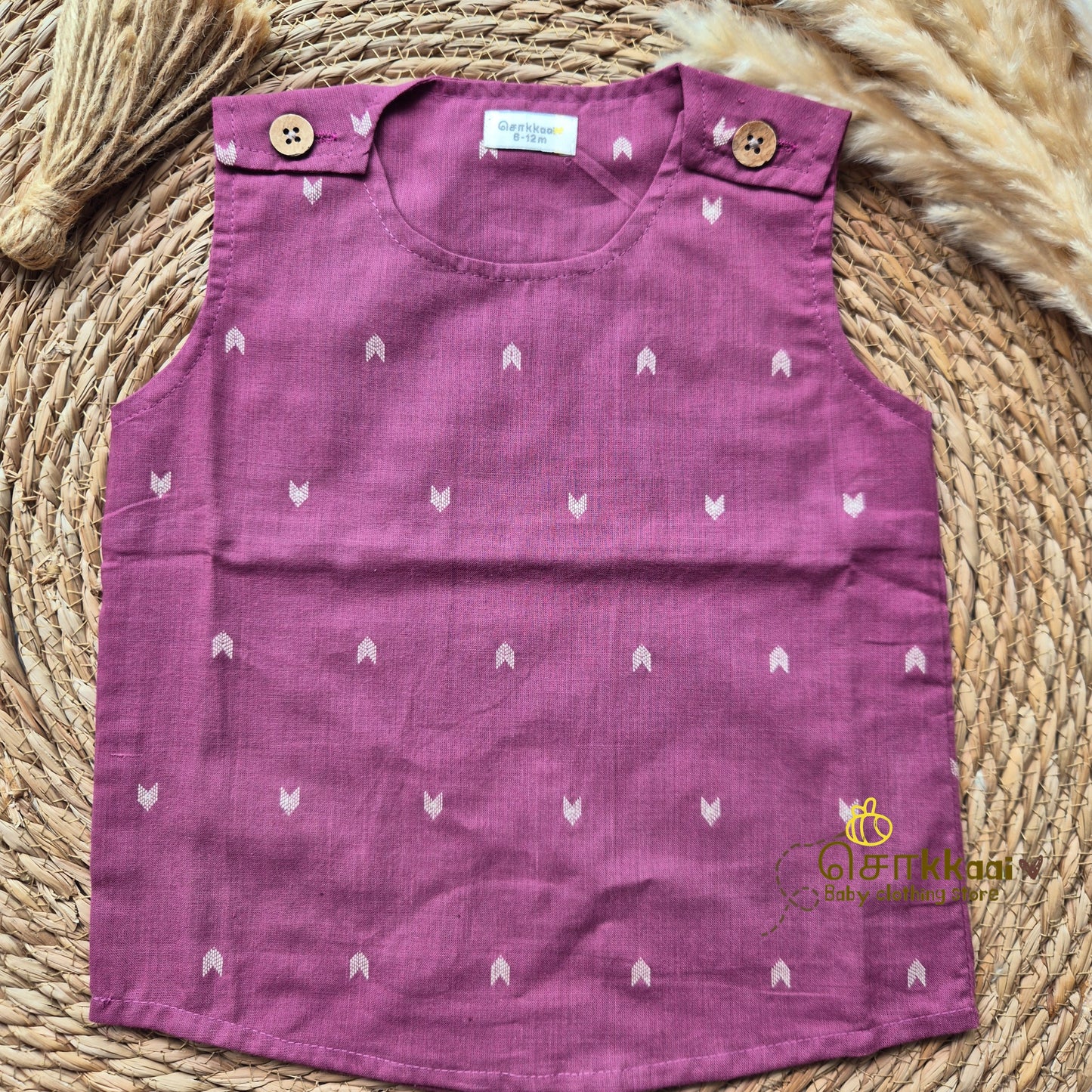 Kids Handloom cotton shoulder button tops (0 to 3years) - Sokkaai