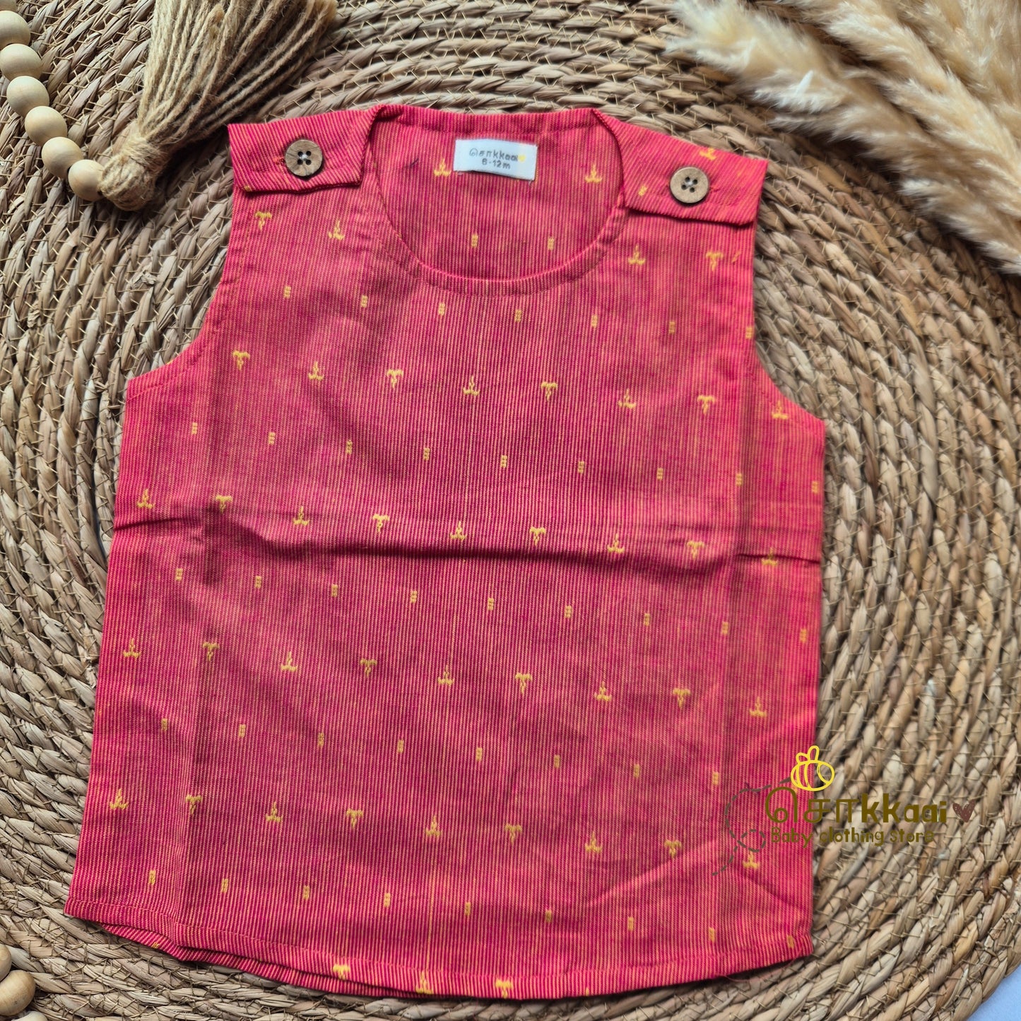 Kids Handloom cotton shoulder button tops (0 to 3years) - Sokkaai
