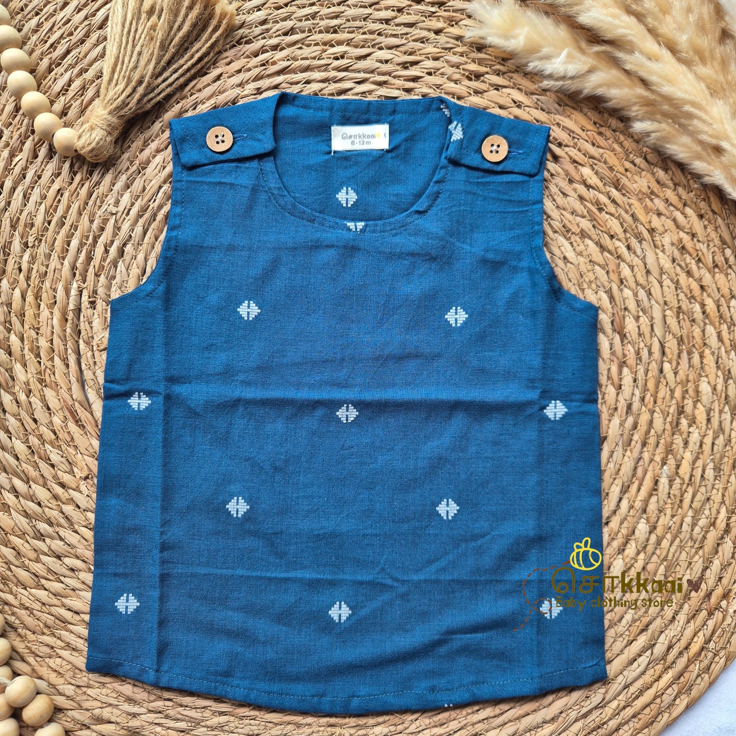 Kids Handloom cotton shoulder button tops (0 to 3years) - Sokkaai