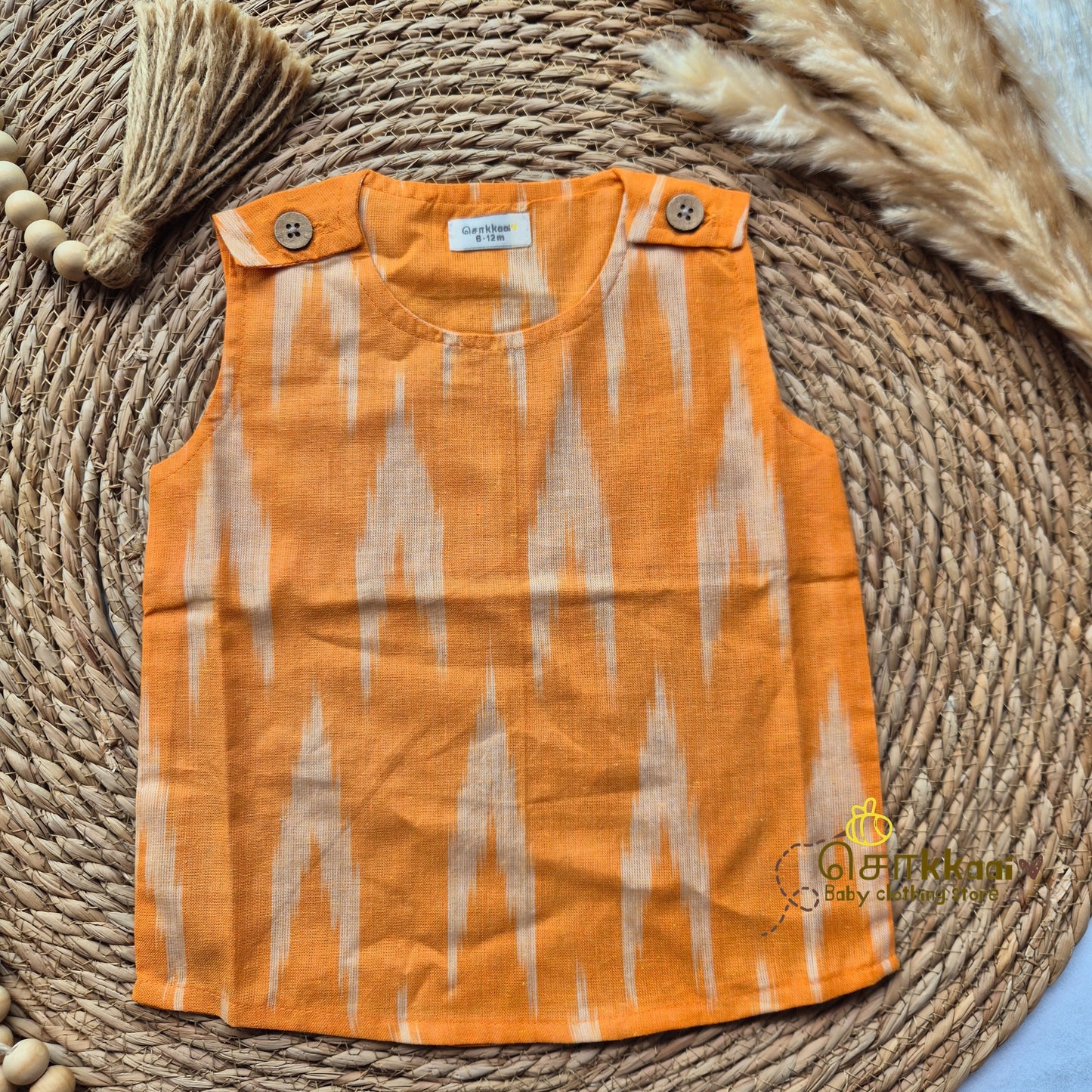 Kids Handloom cotton shoulder button tops (0 to 3years) - Sokkaai