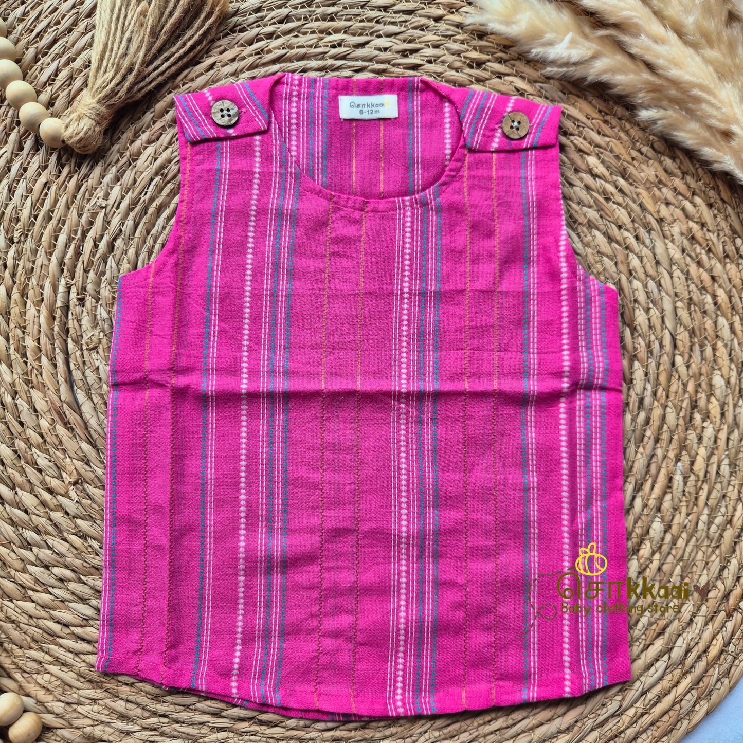 Kids Handloom cotton shoulder button tops (0 to 3years) - Sokkaai