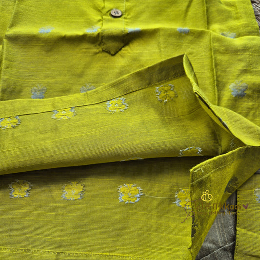 Lime green with antique beige raw silk dhoti set (1-5yrs) - Sokkaai